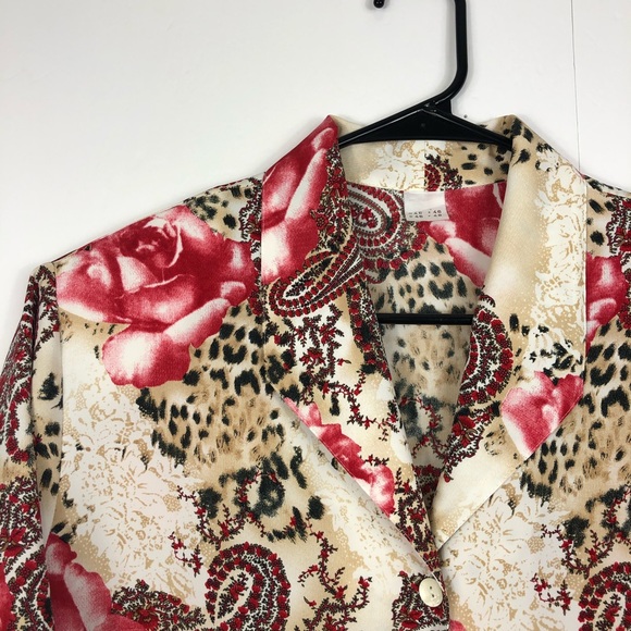 Vintage peachskin paisley print button down Sz XL - Picture 3 of 7